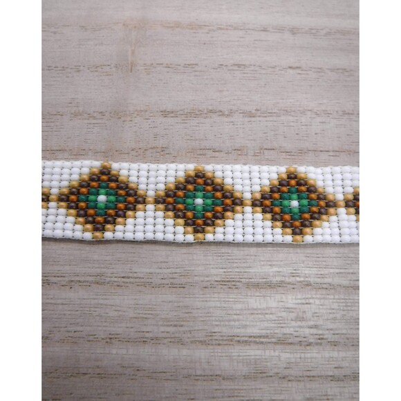 Loom Beaded Bracelet White, Brown & Green - Picture 4 of 5